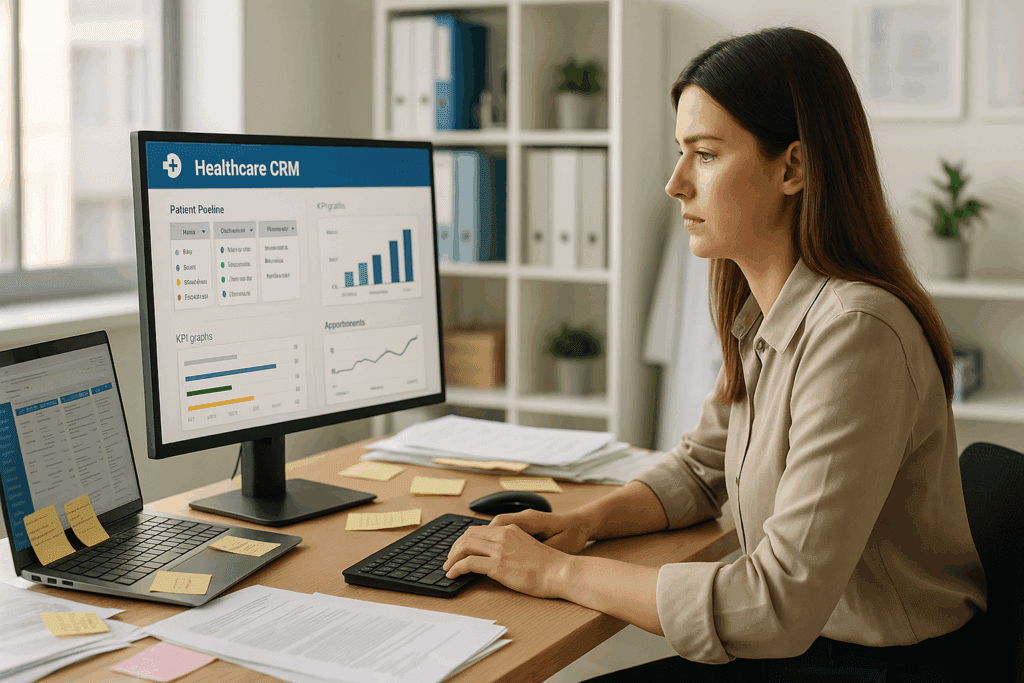 woman using healthcare crm