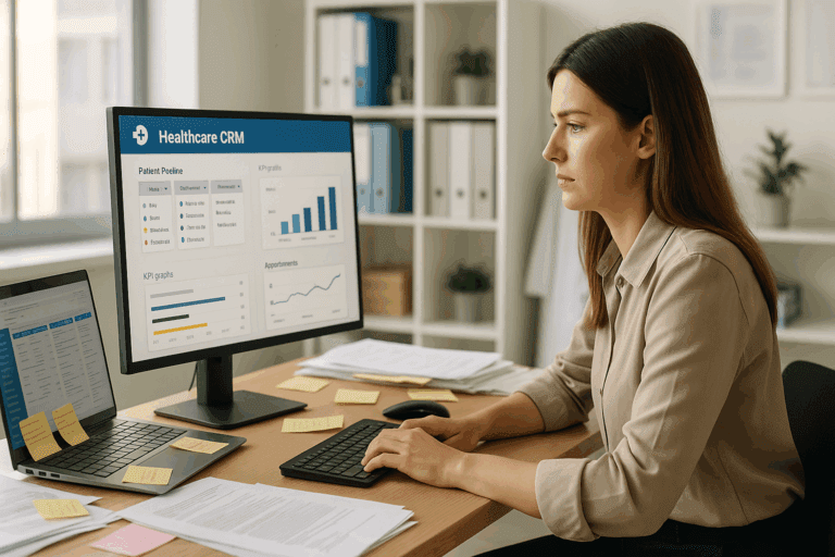 woman using healthcare crm