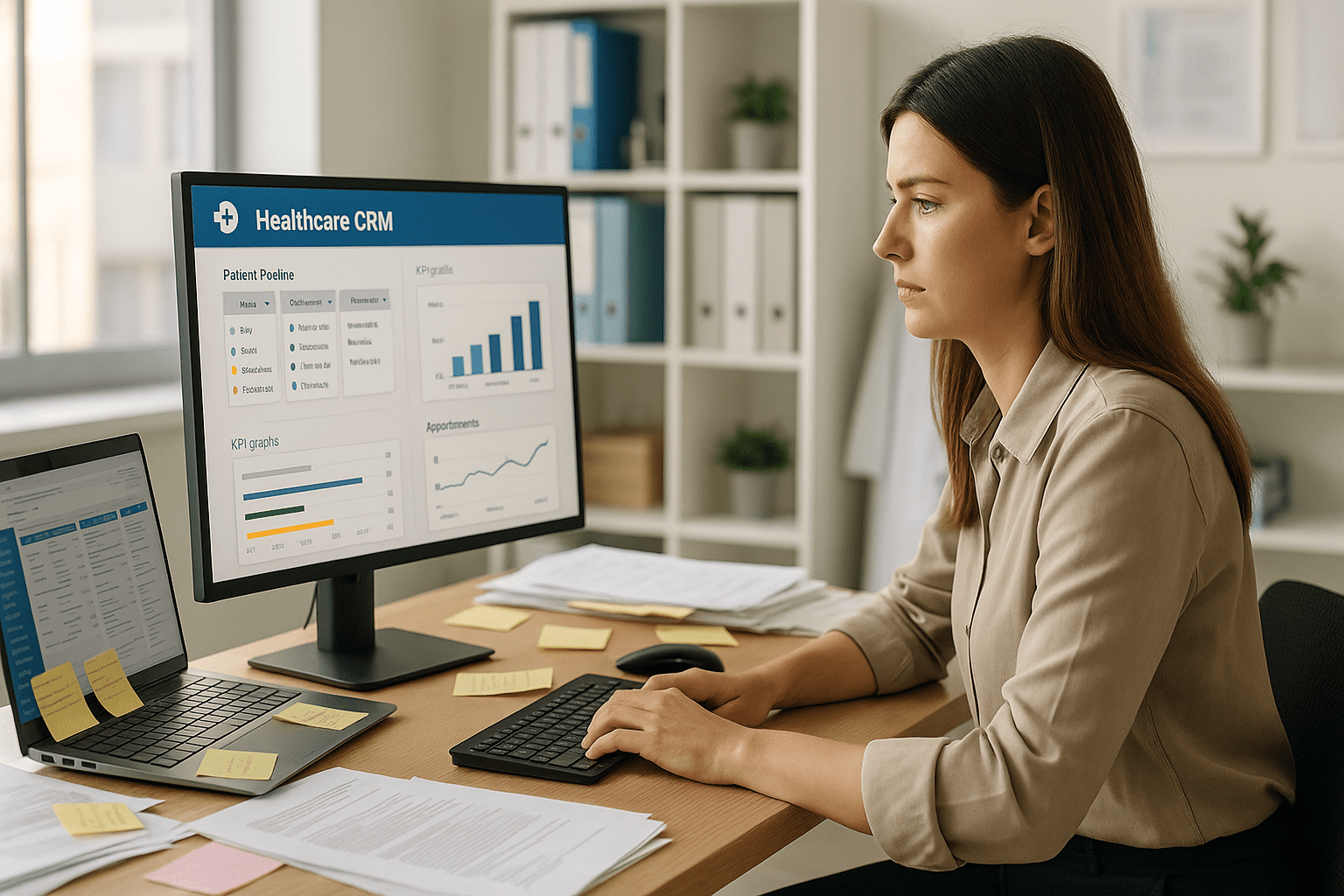 woman using healthcare crm
